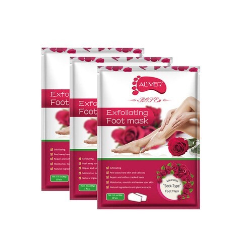 Pack Of 3 rose Exfoliating Foot Peel Mask