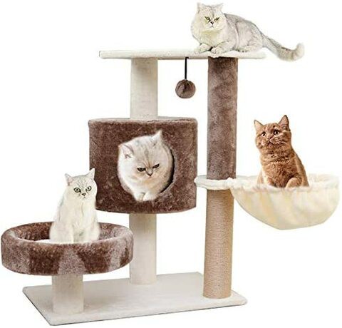 Aiwanto 75cm Cat Tree Cat Playing Tower Wood Rattan Pet Supplies Pet Cat Playing Cat Tree House Easy to Assembly, Beige