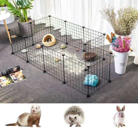 Naor Small Dog Playpen Indoor, Rackaphile Small Animal Pet Playpen With Door Diy Metal Wire Portable Pet Fence Cage Kennel Crate For Cats, Puppy, Rabbit, Ferret, Guinea Pig, Bunny (12 Panels-B)