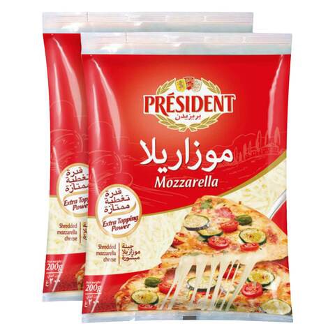 President Shredded Mozzarella Cheese 200g x Pack of 2