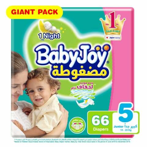 Baby Joy Diapers with Diamond Compress , Junior Large Pack , Size 5 , 66 Count , 14 - 25 kg