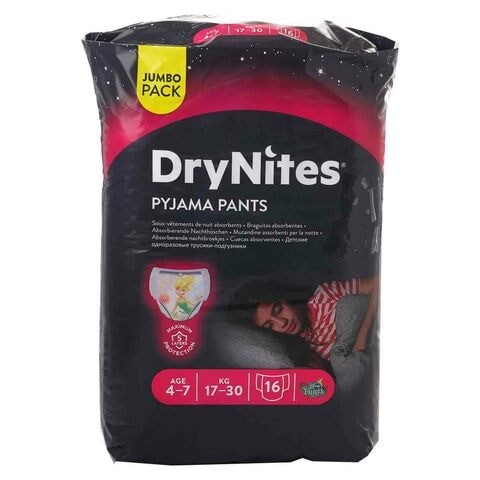 HUGGIES DRYNITES 4-7 JUMBO GIRL-16X