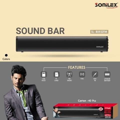 Colitive® Sonilex Deep Bass Sl-bs932fm Pro Series Thunder Mini Wireless Speaker Sound Bar Bluetooth V5.0 Inbuilt Fm, 5 Hours Playback Time. (black)