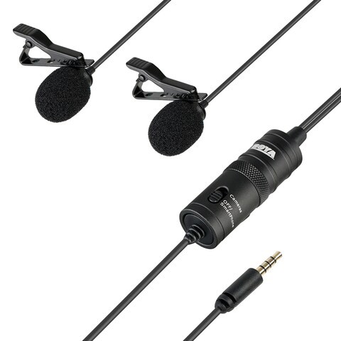 Boya-bm-1dm Omnidirectional Dual Microphone with Clip Condenser Microphone for Canon Nikon Sony DSLR Cameras iPhone Samsung Huawei PC Voice Recorders and More