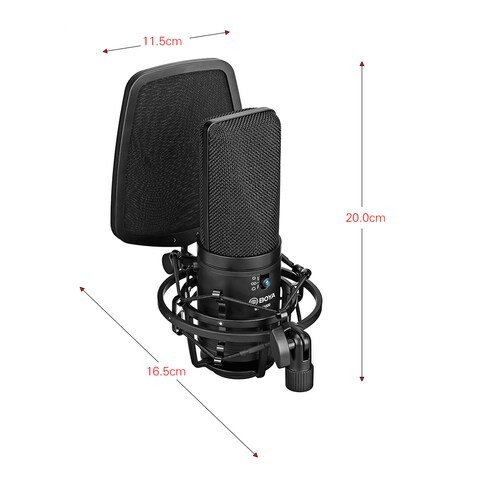 BOYA BY-M1000 Professional Large Diaphragm Podcast Condenser Microphone Set Support Cardioid/Unidirectional/Bidirectional with Cabled Double Layer Pop Filter (XLR) for Singing.