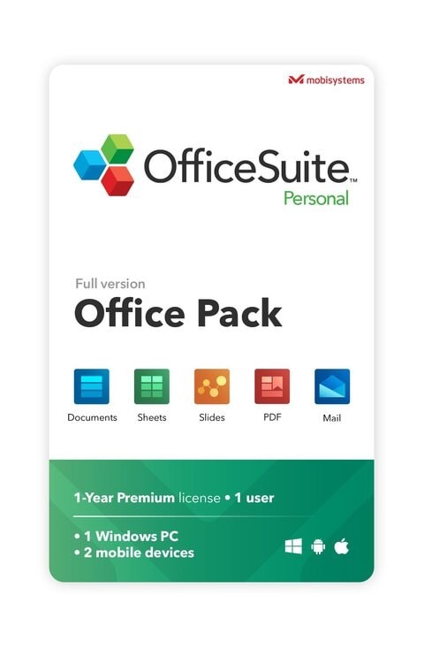 OfficeSuite Personal متوافق مع Microsoft® Office Word Excel & PowerPoint® و Adobe PDF للكمبيوتر الشخصي Windows 10 8.1 8 7 - ترخيص لمدة عام واحد ، مستخدم واحد