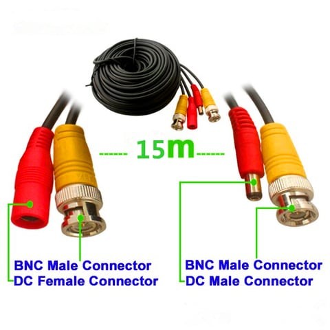 Tom Vision Black 15m PNC Camcorder Connection Cable for All Surveillance Systems (DVR) High Quality (RG59)