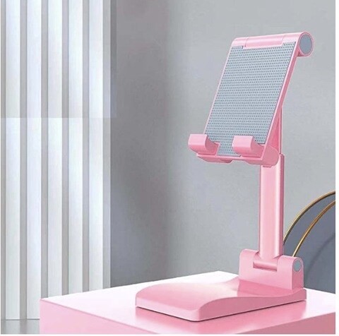 Foldable Smart Phone And Tablet Stand For Desk With Angle And Height Adjustable (Pink)