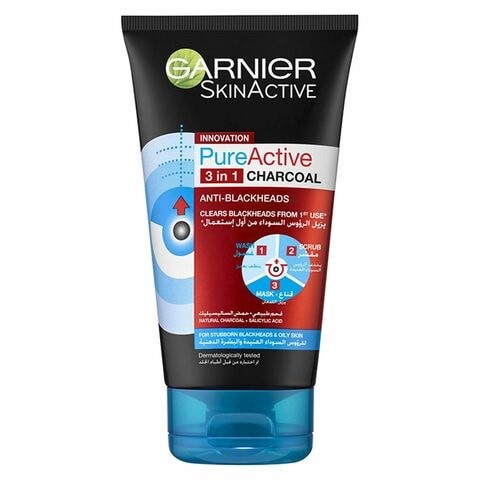 Garnier Skin Active 3 in 1 Clean Charcoal Scrub and Wash 150 ml