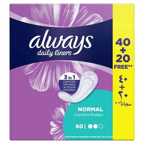 Always Comfort Protect Daily Sanitary Pads, 60 Pads