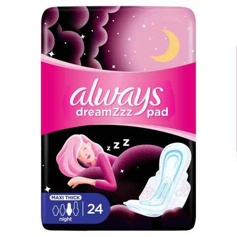 Always Maxi Thick Night Pads With Wings, 24 Pads