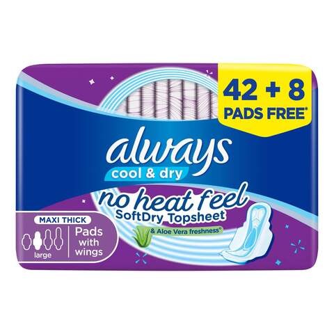 Always Clean & Dry Large Thick Sanitary Pads With Wings 50 Pads