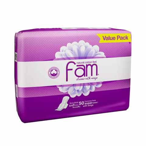 Fam Maxi Thick Pads With Wings Made Of Natural Cotton , 50 Pads