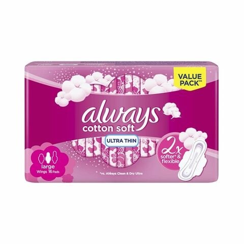 Always Ultra Soft Large Sanitary Pads With Wings 16 Pieces