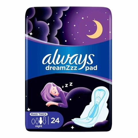 Always Clean & Dry Maxi Thick Night Pads, 24 Pieces