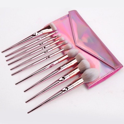 10-Piece Metal Makeup Brush Set Rose Gold