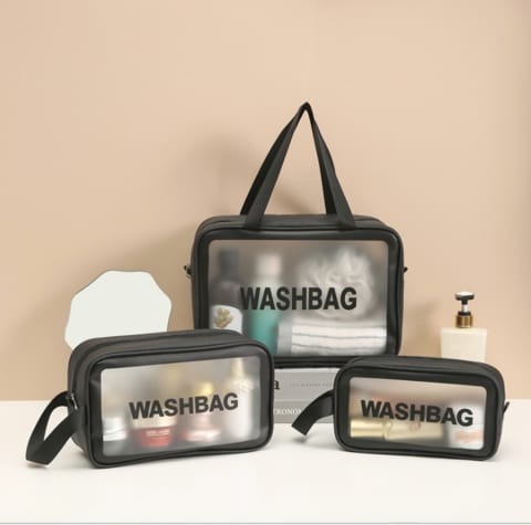 3-Pack Wash Bags Travel Toiletry Wash Bag In Leather, Tan 1, One Size(Black Colors)