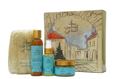 House of Lebanese Soap - Green Tea and Lemongrass Set (Body Scrub 150gm + Dry Oil 80ml + Bath Oil 150ml + Loofah 35gm)