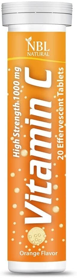 NBL Natural Vitamin C 1000mg, Orange Flavor, Immune System Booster, Powerful Antioxidant, 20 Effervescent Tablets