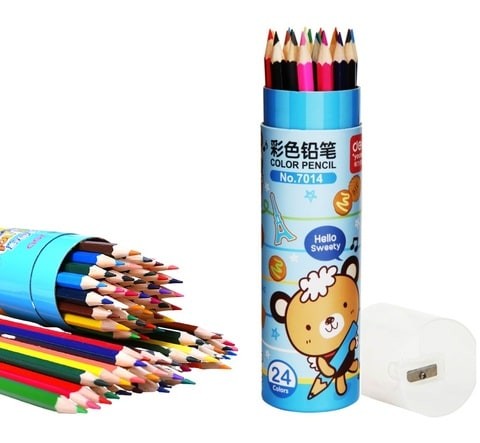 ALISSA 24Pcs Water Color Pencil Set with Built-in Sharpener in Tube Cap for Kids School Stationary Art Supplies