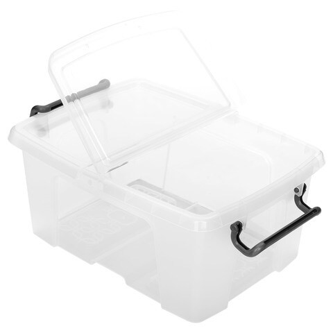 Strata, Made in UK, 12 Liter Smart Bin with Folding Lid, L40xW29.5xH17cm-STR-XW671-CLR/CLR-ST