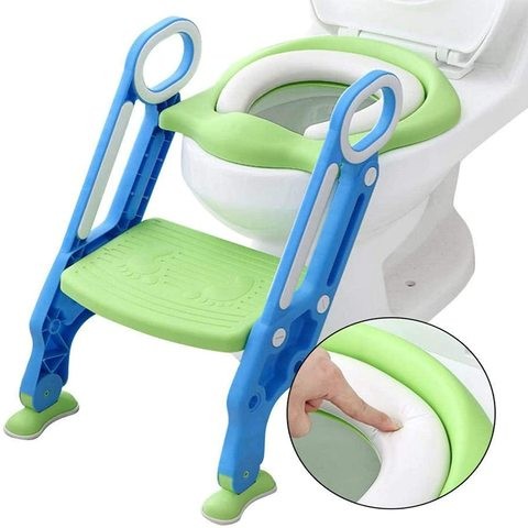 No Sense Baby Toilet Seat, Baby Training Seat with Ladder with Protection Handle for Boys and Girls