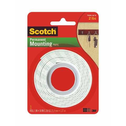 Scotch Tape, Double Sided, 1 x 50 Inch, White