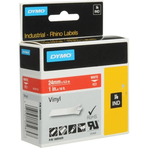 Dymo vinyl tape 24 mm white and red color