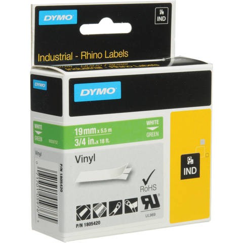 Dymo vinyl tape 19 mm in white and green