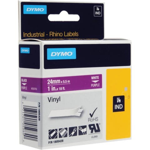 Dymo 24mm Vinyl Tape White on Purple