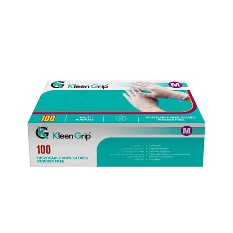 Kleen Grip 100 Disposable Vinyl Gloves Powder Free Medium