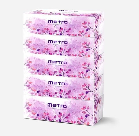 Metro Facial Tissues 200 Sheets - 2 Ply - 5 Packs