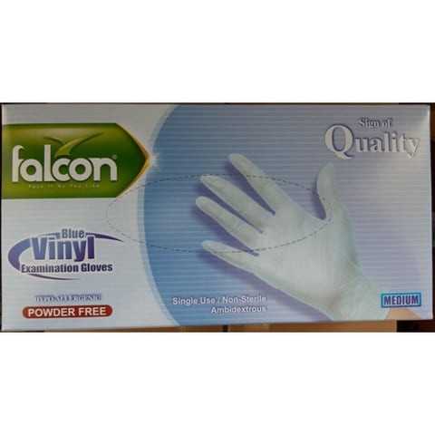 Falcon Powder Free Vinyl Gloves 100 Pieces - Blue (Size - Medium)