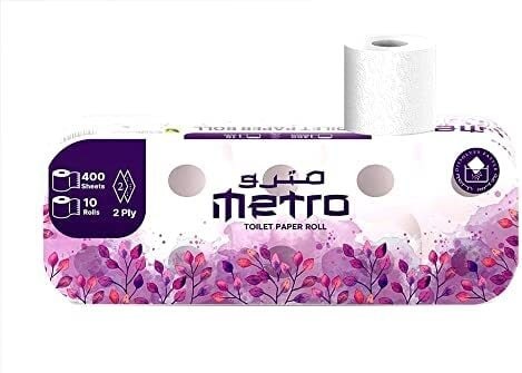 Metro Toilet Papers 400 Sheets, Absorbent, Sterilized, Soft Toilet Paper, 2 Ply, Pack of 10 Rolls