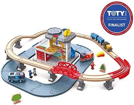 HAPE Emergency Services HQ | Complete 2-in-1 Police and Fire Station Game Set with Action Figures and Vehicles