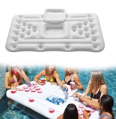 ALISSA Swimming Pool Inflatable Beer Table with 28 Cup Holes Floating Row Table Party Pool Lounge Raft Beer Pong Pool Inflatable Float