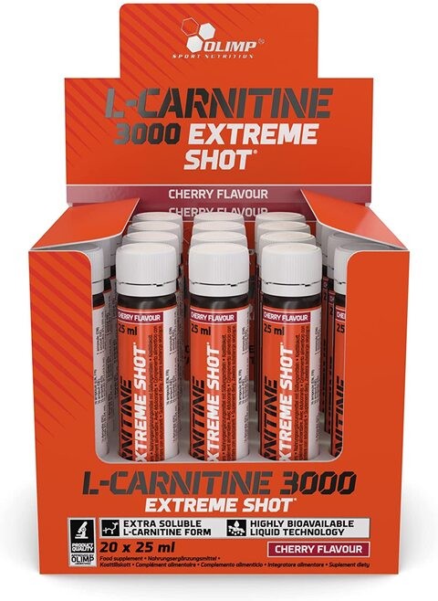 Olimp Labs L-Carnitine 3000 Extreme Shots ، بنكهة الكرز ، عبوة من 20 أمبولة