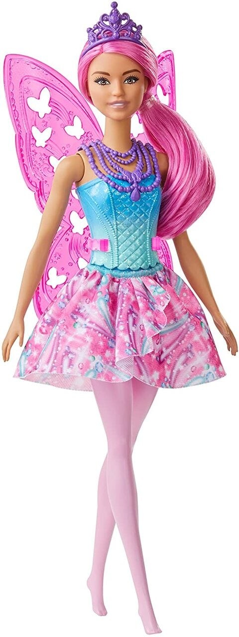 Barbie Dreamtopia Fairy Doll, 12 Inch, Pink and Blue Gem Print, Hair and Wings, Gift for 3-7 Years Kids