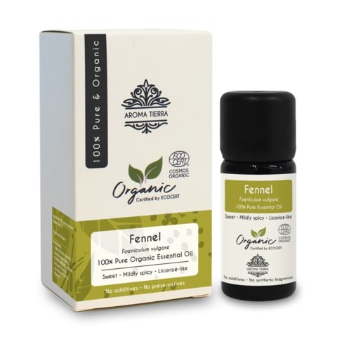 Aroma Tierra - Organic Fennel Essential Oil - 100% Pure, Natural, Ecocert Certified Organic - 10ml