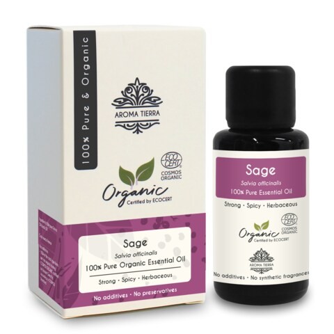 Sage Essential Oil by Aroma Tierra (France) - Aroma Tierra - 100% Pure, Natural, Ecocert Certified Organic - 30ml