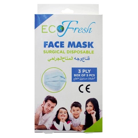 Eco Fresh Surgical Face Mask 3 Ply 5 Pieces