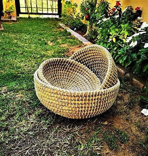 Handmade Large Seagrass Round Toy Storage Organiser Basket Brown 40x40x18cm