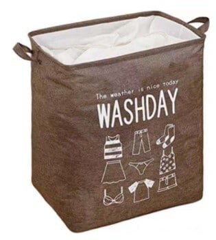 Durable Large Fabric Folding Laundry Bin Clothes Top Adjustable Cover With Cool Unique Printed Design Storage Hamper For Living Room 75L Brown (50X40X50CM)