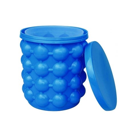 ALISSA-Ultimate Ice Cube Maker Silicone Bucket with Lid Makes Small Size Nugget Ice Chips for Soft Drinks, Blue.