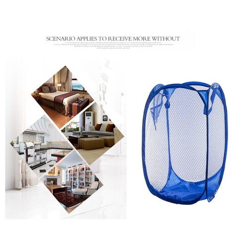 4-Piece Foldable Mesh Clothes Washing Laundry Basket Blue 36*36*58