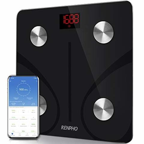 Renvo Smart BMI Wireless Digital Bathroom Scale for Body Fat Measurement, Smartphone App Sync with Bluetooth, 396 Lbs - Black