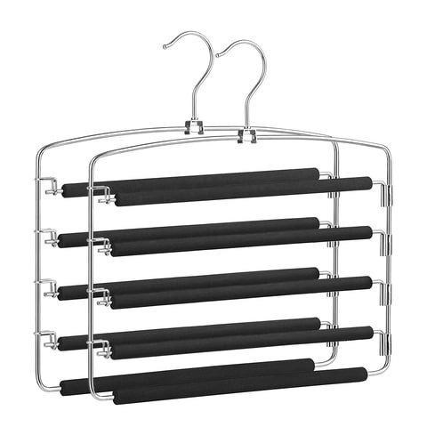 ZOBER 5 Layer Pants Hanger Stainless Steel Slack Hangers with Foam Coated Swing Arms Hang scarfs, pants, trousers, jeans etc. (2)