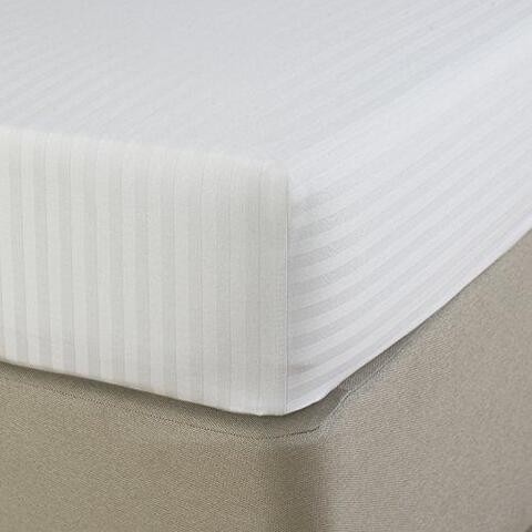 Hotel Linen Klub Single Fitted Sheet 1pc, 100% Cotton 250tc Sateen 1cm Stripe , Size: 120x200+25cm, White