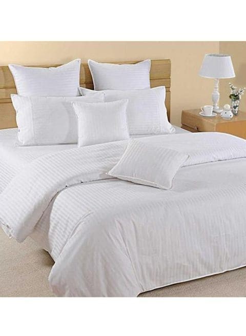 General - 3 Piece Hotel Linen Striped Bed Sheet Set Cotton White Queen 220 x 240 cm