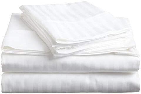 Hotel Linen Klub Single Bed Sheet 2pcs Set , 100% Cotton 250Tc Sateen 1cm Stripe , Size: 160x220cm + 1pc Pillowcase 50x75cm ,White